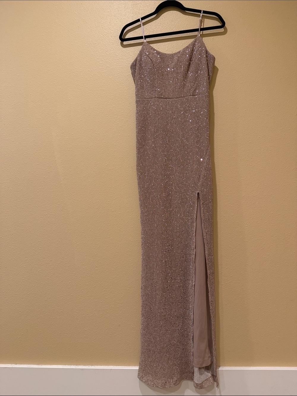 TeezeMe Sequin Slip Evening Gown in Blush Pink